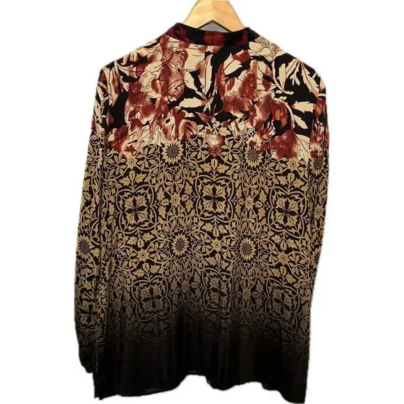 Citron Button XL Light Weight Silk Print Jacket or Blouse Top - Picture 2 of 7